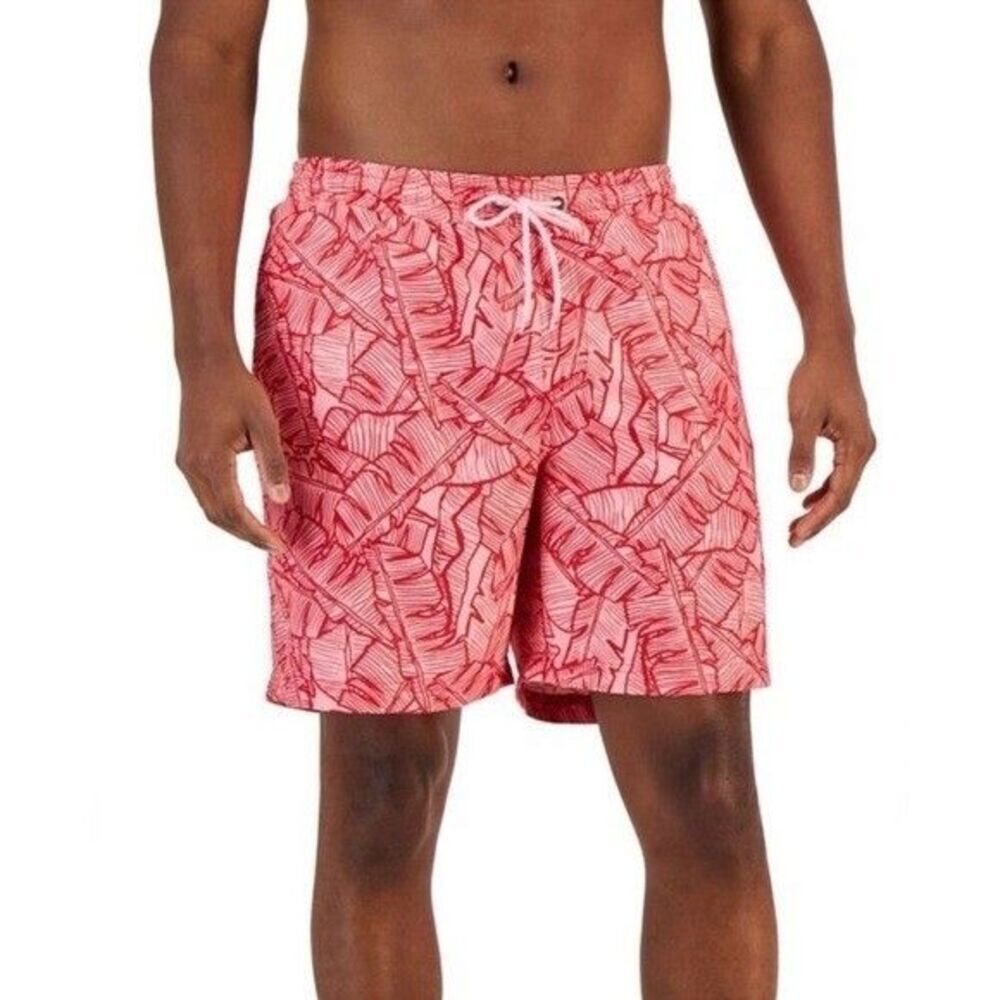 CLUB ROOM Mens Printed Polyester Swim Trunks Tropical Swim Trunks,